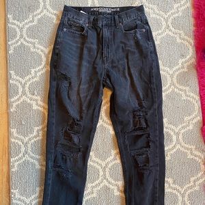 American Eagle Black Ripped Mom Jean